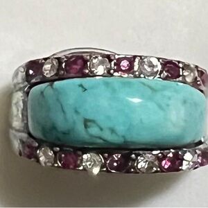 Turquoise and Ruby Silver Ring
